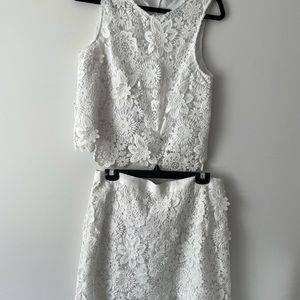 Matching TopShop white lace shirt and skirt